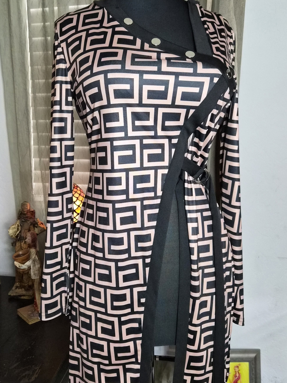 CHICME Women's Long-Sleeve Geometric Print Top or High Slit Mini Dress #0244 *L